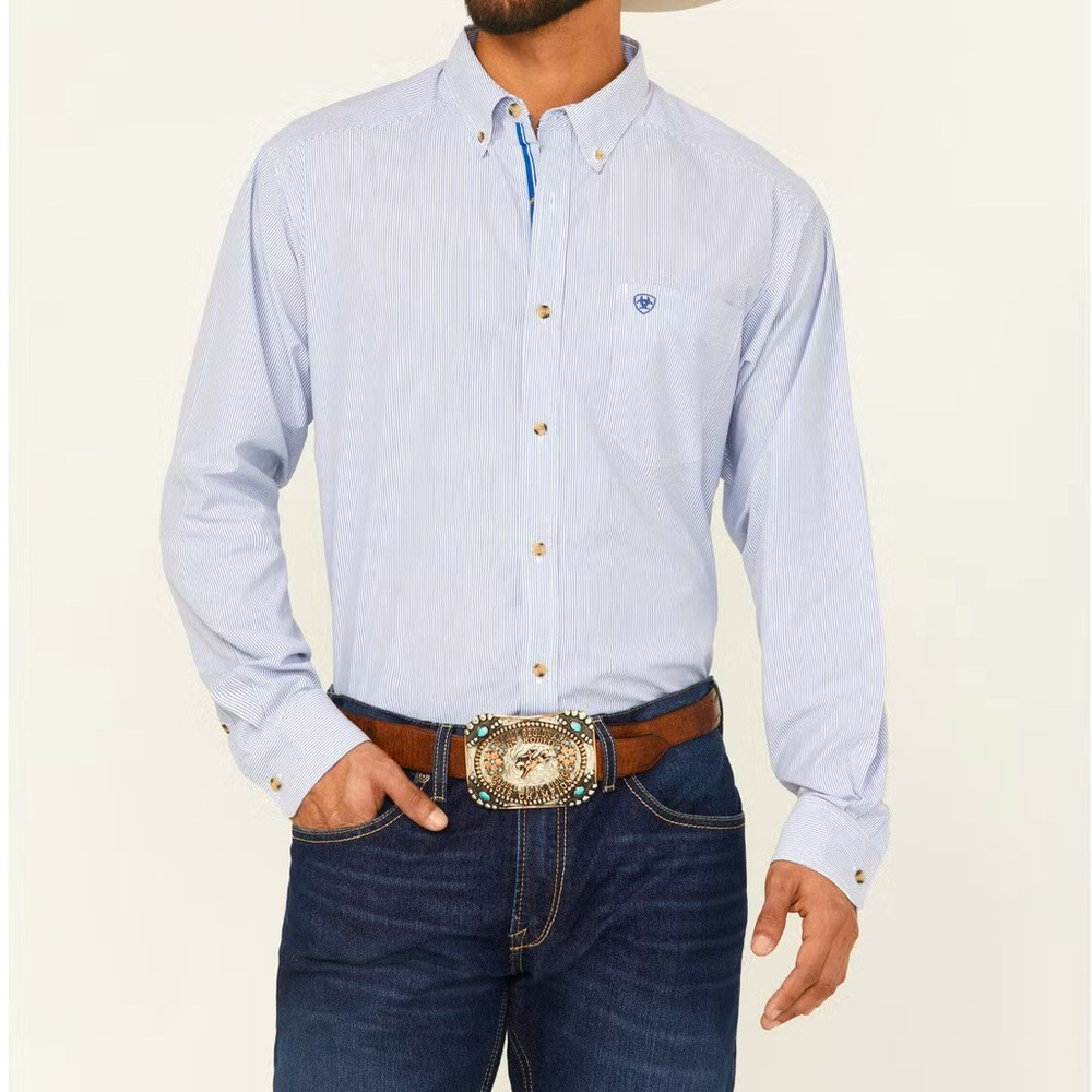 Ariat Pro Series Dayne Western Shirt Men’s XXL Blue Mini Stripe Button Down